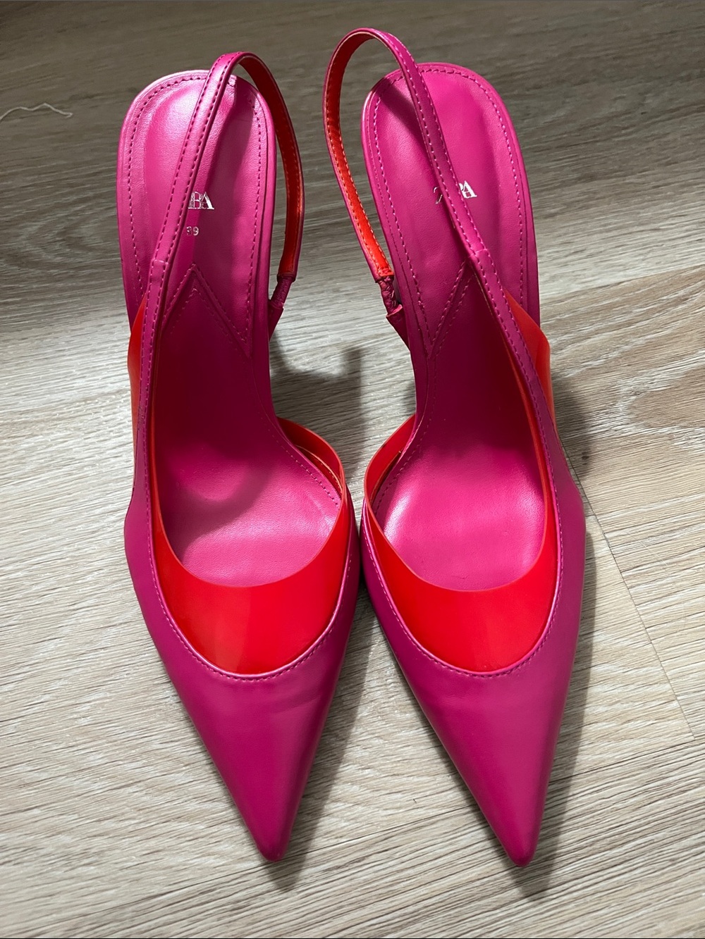 Zara Fuchsia and Red Pointed Slingback Heels